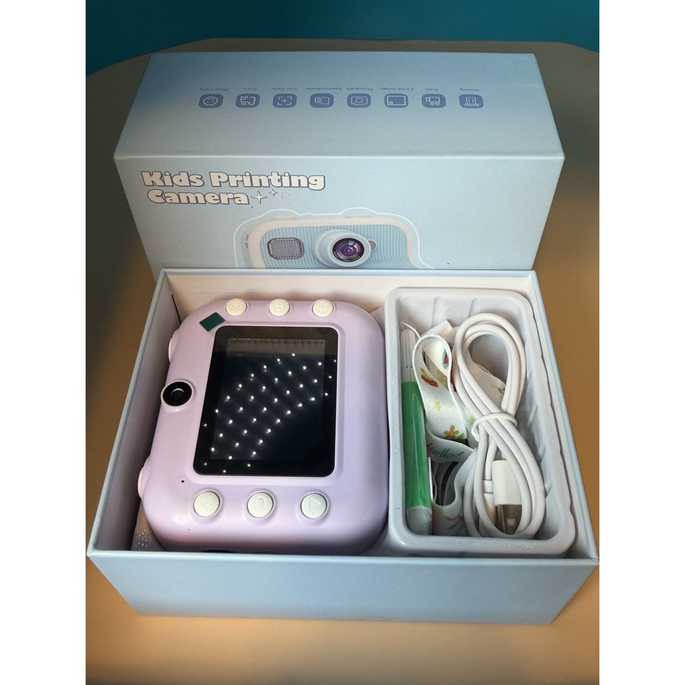 TKECWOB M8 Kids Instant Print Camera Digital Thermal Printer Pink Purple 1080p